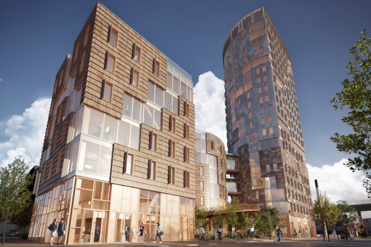 PFA bygger 20 etager i Aarhus af træ og brugte vindmøllevinger 